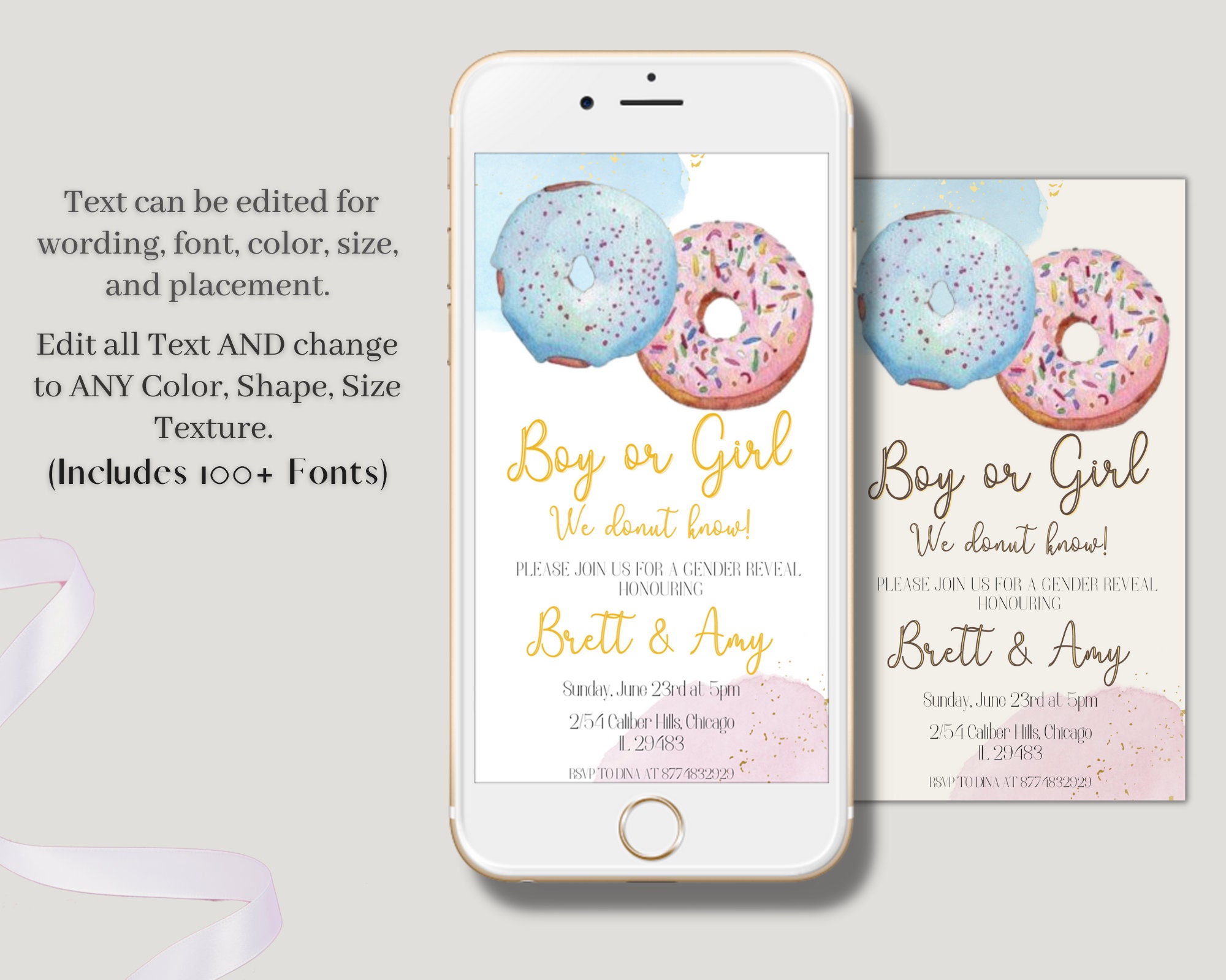 Donuts Gender Reveal Electronic Invitation Template Editable Etsy