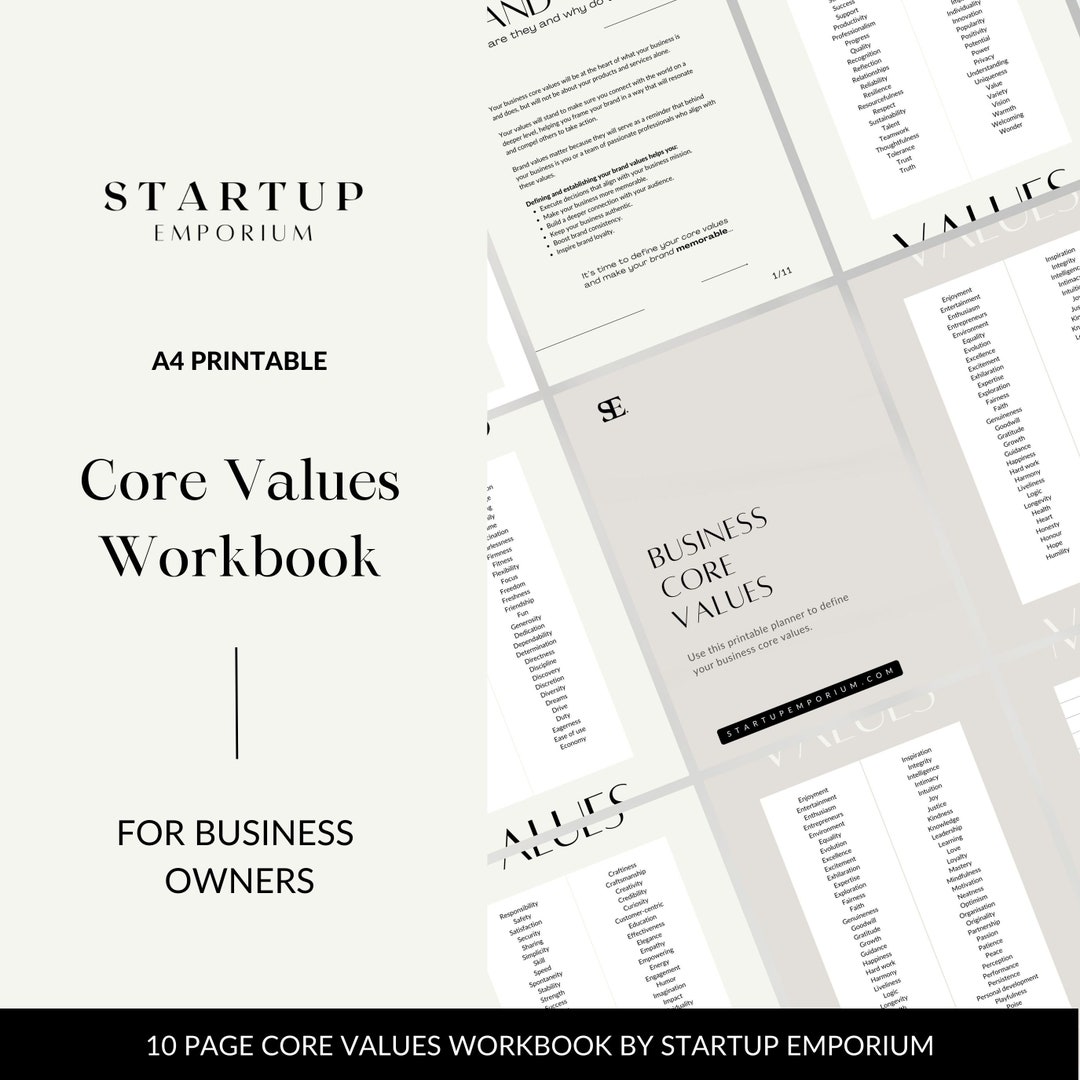Business Core Values Workbook for Startup Entrepreneurs Etsy
