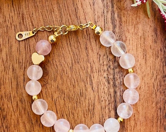 Rose Quartz Bracelet, Pink Gemstone Bracelet, Gift for Her,Rose Gold Jewelry, baby bracelet quartz.