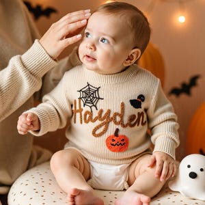 Happy Halloween Personalized Embroidered Name Baby Sweater, Custom Baby Name Sweater, Baby Girls Sweater With Name, Gift For Baby Girls Boy