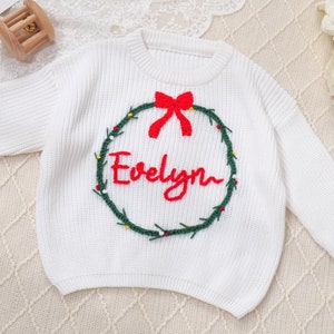Personalized Christmas Sweater for Baby&Toddler,Baby and Toddler Custom Holiday Sweater,Embroidery Name Baby Sweater,Custom Baby Gift/Outfit