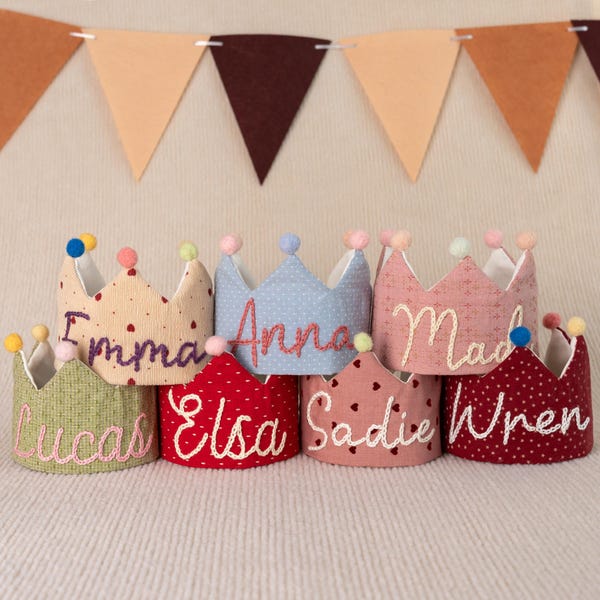 Hand Embroidered Toddler/Baby Birthday Crown,Custom Birthday Party Hat with Baby/toddler Name,Keepsake for First Birthday&Special Occasions