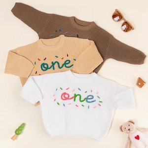 Baby First Birthday One Sweater,Hand-knitted Baby Birthday Sweater,Fall/Winter Baby Outfit,Custom Baby 1st Birthday, Custom Boy/Girl Outfit