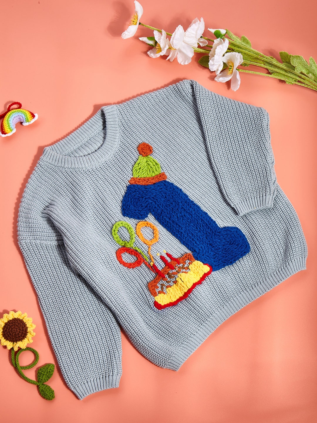 Personalized Baby Sweater - Custom Hand-Knitted Birthday Jumper For