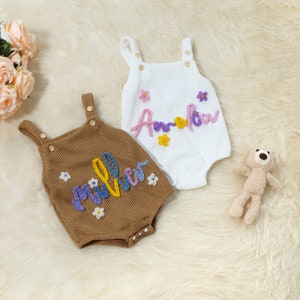 Lovely Hand Embroidered Romper | Custom Baby Name Romper | Baby Birthday Gift | First Birthday Outfit | Personalized Knit Romper with Name