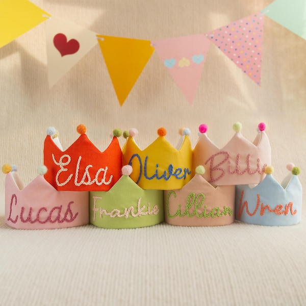 Hand Embroidered Birthday Crown for Baby and Kid,Custom Birthday Party Crown with Baby Name,Keepsake for First Birthday&Special Occasions