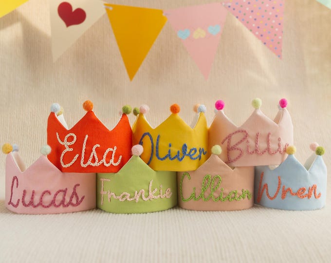 Hand Embroidered Birthday Crown for Baby and Kid,Custom Birthday Party Crown with Baby Name,Keepsake for First Birthday&Special Occasions