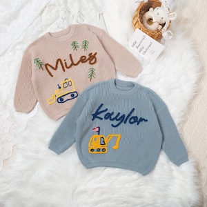 Custom Hand Embroidery Oversize Toddler&Baby Boy Sweater,Name Knit Sweater,Personalized Baby Name Sweater,Baby Boy Gift,Baby Boy Outfit