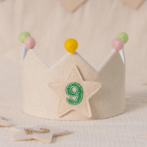 Baby/Toddler Birthday Crown with Colorful Sparkling Number&Star,Personalized Gifts,Number Crown for First Birthday Party,Custom Linen Crowns