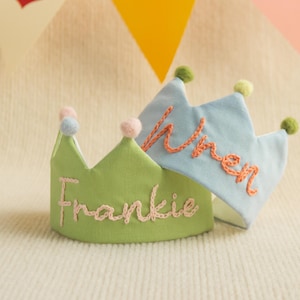 Hand Embroidered Birthday Crown for Baby and Kid,Custom Birthday Party Crown with Baby Name,Keepsake for First Birthday&Special Occasions