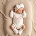 Hand Embroidered Name Baby Romper Set,Personalized Outfit, Baby Girl Romper, Coming Home, Embroidered Newborn Gift