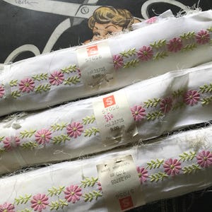 スイス製のヴィンテージアントルドゥレース。コットンバチストに色鮮やかな花のモチーフが刺繍されています。数十年にわたり生産中止となっています。