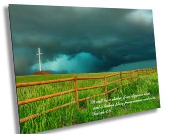 Thunderstorm Cross Print: Moody Lightning Storm Religious Wall Art