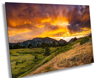 Boulder Flatirons Sunset Print, Colorado Mountain Wall Art (Canvas or Acrylic)