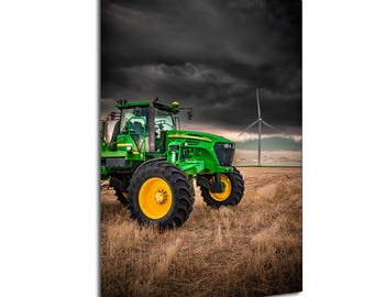 John Deere Tractor Photo, Farm Landscape, Stormy Skies (Wall Art)