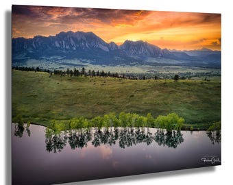 Flatirons Sunset Print: Boulder Colorado Landscape (Canvas or Metal)