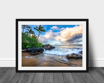 Fotografía impresa de Maui Secret Beach - Decoración de pared con temática de amanecer sobre el océano