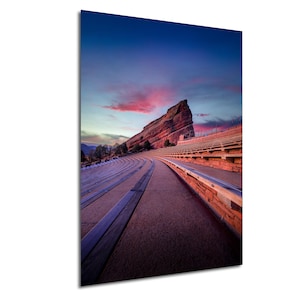 Colorado Red Rocks Amphitheater Sonnenaufgang Landschaftsdruck / Leinwand / Acryl / Metall, kultige rote Felsen, rote Felsen