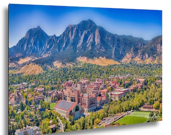 CU Boulder Wall Art, Folsom Field Panorama - Flatirons Colorado Print | Campus Decor - Metal, Canvas, Acrylic