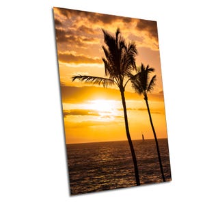 Wall Art Maui Sunset Photo with Palms, Hawaii Metal Print, Tropical Wall Decor, Real Photography Beach Scene