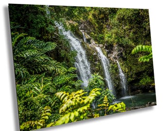 Maui Waterfall Wall Art – Hawaiian Tropical Jungle Print on Canvas, Acrylic, Paper, or Metal