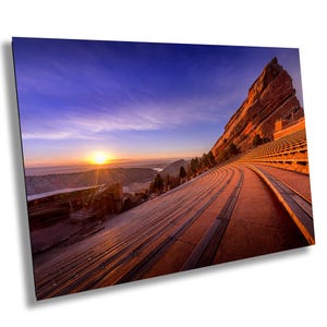 Colorado Red Rocks Amphitheater Sonnenaufgang Landschaftsdruck / Leinwand / Acryl / Metall, kultige rote Felsen, rote Felsen