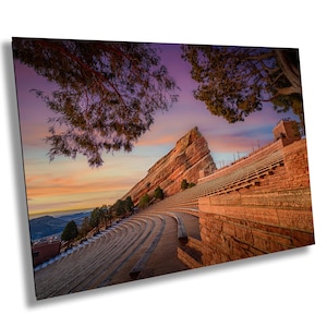 Red Rocks Amphitheater Sonnenaufgang Landschaft Druck / Leinwand / Acryl / Metall, kultige Rote Felsen in Colorado