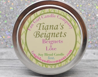 Tiana's Beignets Tin Candle/ 4 oz Tin/ Princess and the Frog Inspired/ Dessert Candle/ Princess Candle/ Unique Wax Melt/ Soy Blend