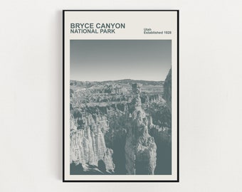 Bryce Canyon National Park Print, Minimalist Landscape, Utah, Monochrome