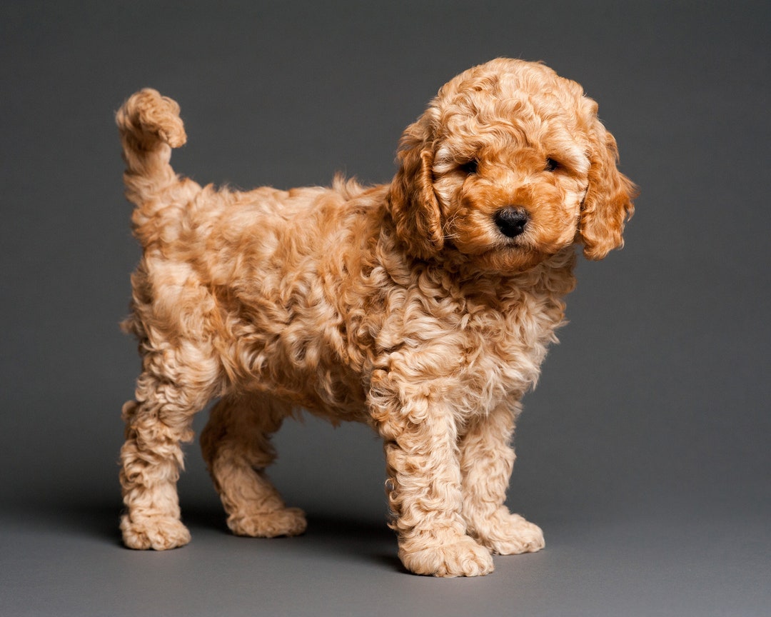 Cream Cockerpoo Puppy Standing as a Canvas Print on Dark Grey ...