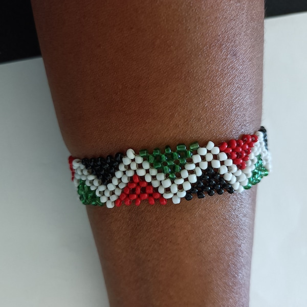 Africa Ethnic Kenya Flag colors Bracelet  handmade Kid's Beaded Bracelet Unisex Bangle Kenyan medium to large size  8 inches FREE SHIPPING