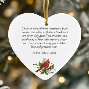 Personalized Cardinal Memorial Ornament, Messengers from Heaven Keepsake, Custom Name & Date Remembrance Gift, Loved One Tribute Ornament