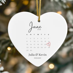 Personalized Engagement Calendar Ornament, Custom Couple Names & Date, Engaged Keepsake Gift