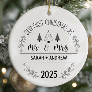 Personalized Mr & Mrs First Christmas Ornament: Ceramic Keepsake