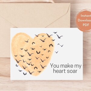 Printable Anniversary Card: You Make My Heart Soar Birds Design, Romantic Greeting,Digital Download