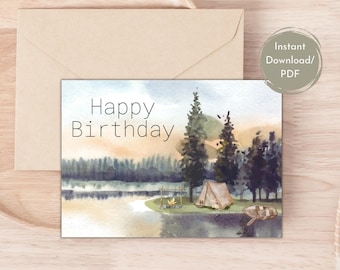 Printable Birthday Card For Him,Outdoors Birthday Card,Printable Birthday Card For Dad For Husband,Camping Birthday Card,Digital Download