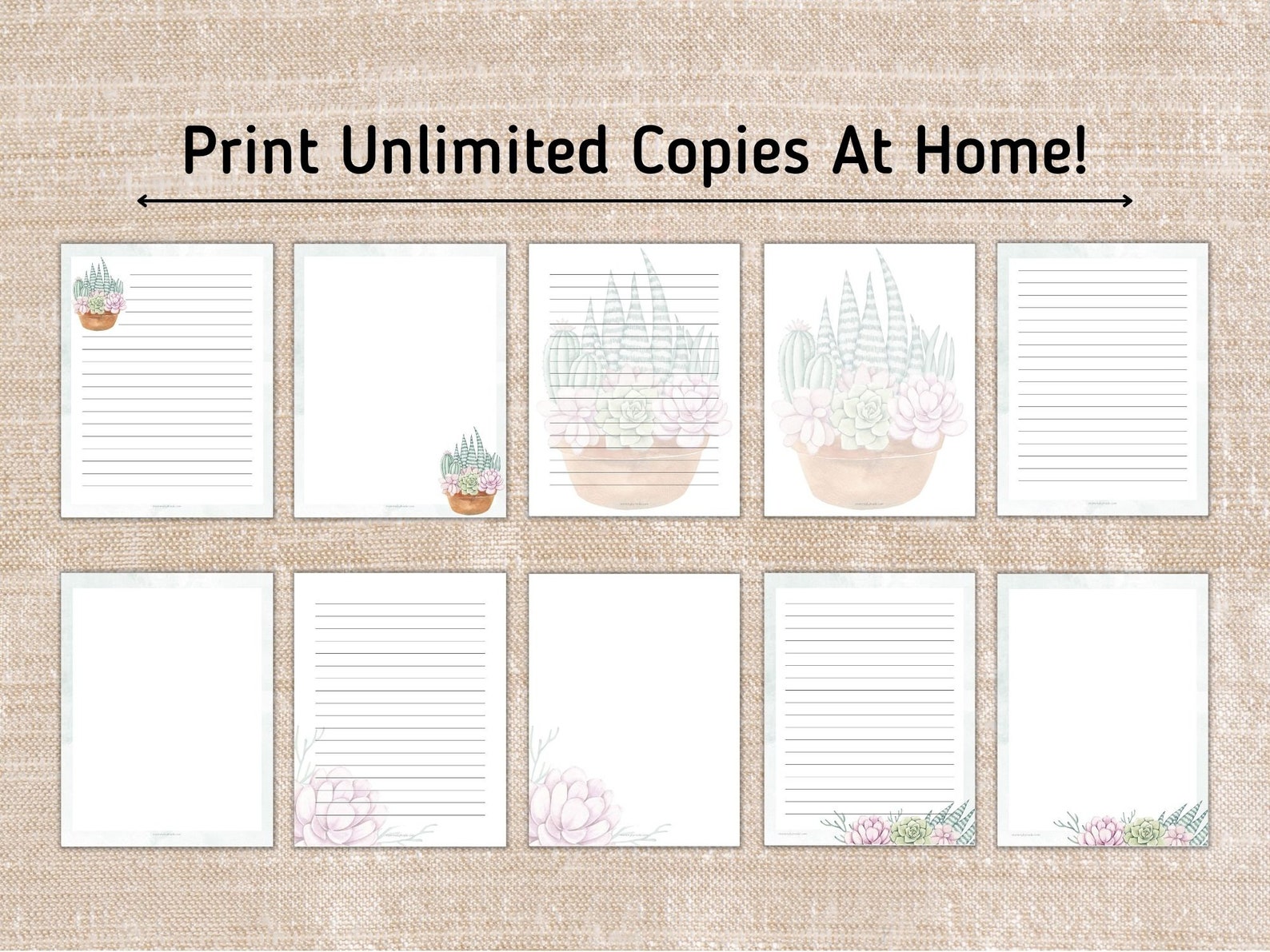 Printable Succulent Stationery,lined and Unlined Printable Paper ...