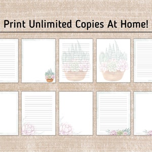 Printable Succulent Stationery,lined and Unlined Printable Paper ...