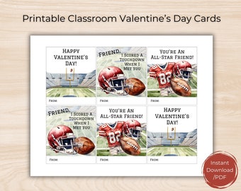 Printable Football Valentines Day Cards For Kids,Sports Kids Valentines,Printable Valentines Day Cards For School Classroom,Digital Download