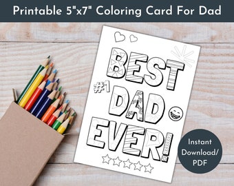 Carte de coloriage imprimable pour papa, carte de fête des pères imprimable, carte d&#39;anniversaire à colorier, meilleur papa jamais, carte imprimable 5 x 7, carte de voeux imprimable