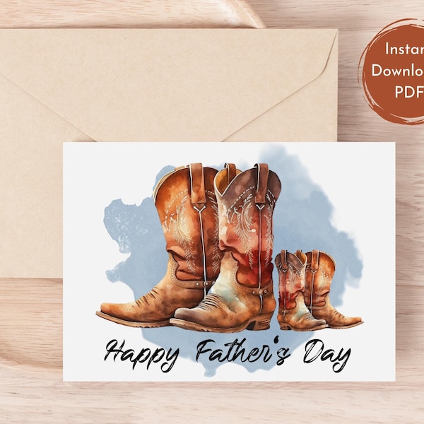 Western Happy Fathers Day Card,Printable Card For Dad,Dad And Child Cowboy Boots,Printable Western Fathers Day Card,Digital Download,PDF,JPG