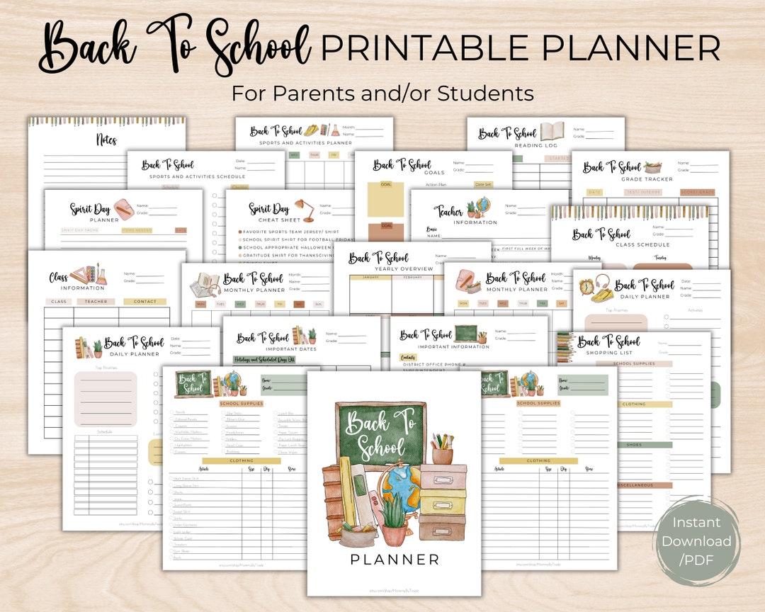 Printable Back to School Planner for Parents,student Planner Printable ...