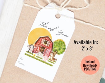 Printable Farm Favor Tag,Thank You Tag,Printable Farm Birthday Thank You Tag,Printable Gift Tag,Fundraiser Thank You Tag,Digital Download