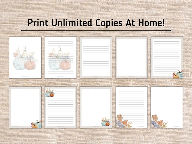 Fall Pumpkin Printable Stationery,Lined and Unlined Stationery,Journal Paper,Printable Notebook Paper,Printable Writing Paper,Seasonal Paper image 6