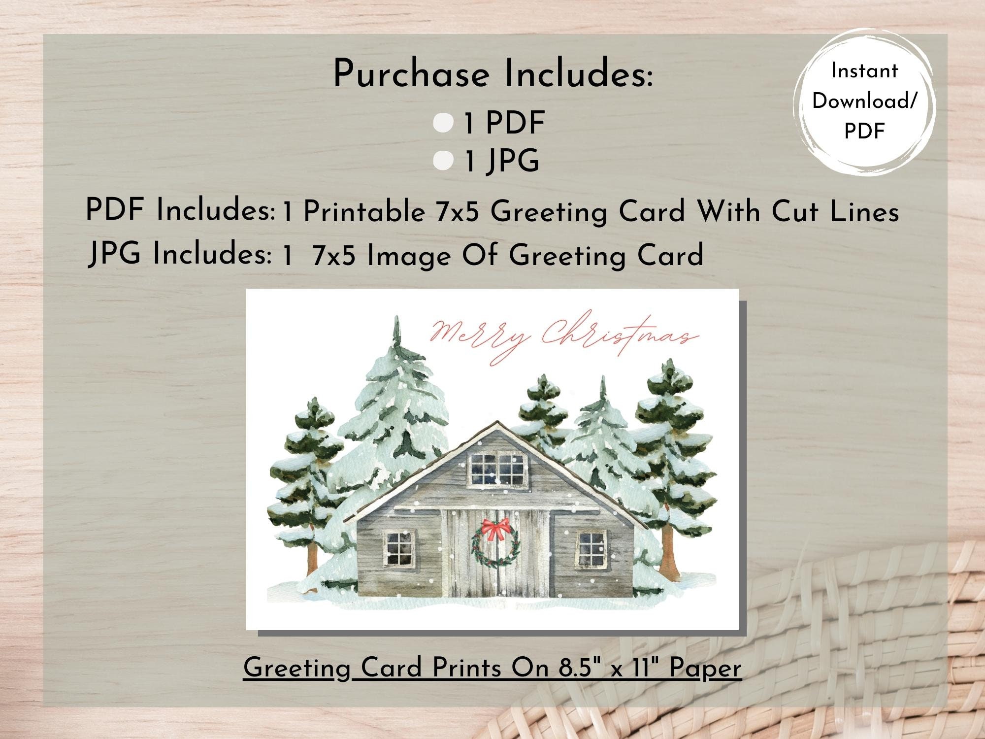 Printable Christmas Farmhouse Card,merry Christmas Card,printable ...