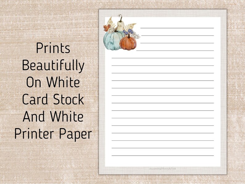 Fall Pumpkin Printable Stationery,Lined and Unlined Stationery,Journal Paper,Printable Notebook Paper,Printable Writing Paper,Seasonal Paper image 5