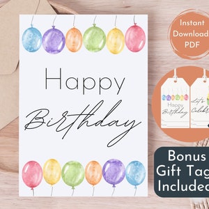 Printable Happy Birthday 5x7 Card,Happy Birthday Gift Tag,Lets Celebrate Gift Tag,2x3 Gift Tags,Printable Greeting Card,Happy Birthday Set