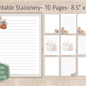 Fall Pumpkin Printable Stationery,Lined and Unlined Stationery,Journal Paper,Printable Notebook Paper,Printable Writing Paper,Seasonal Paper image 1