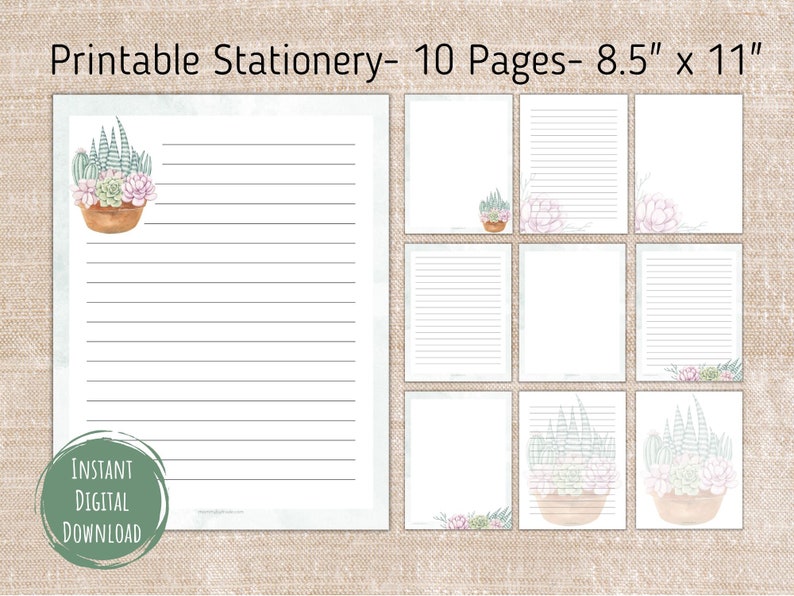 Printable Succulent Stationery,lined and Unlined Printable Paper ...