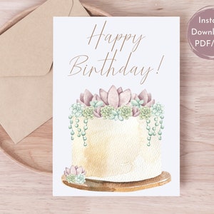 Cartão de feliz aniversário imprimível, cartão de aniversário suculento, cartão de aniversário de amante de plantas, arquivo digital, cartão de aniversário de planta, cartão suculento imprimível
